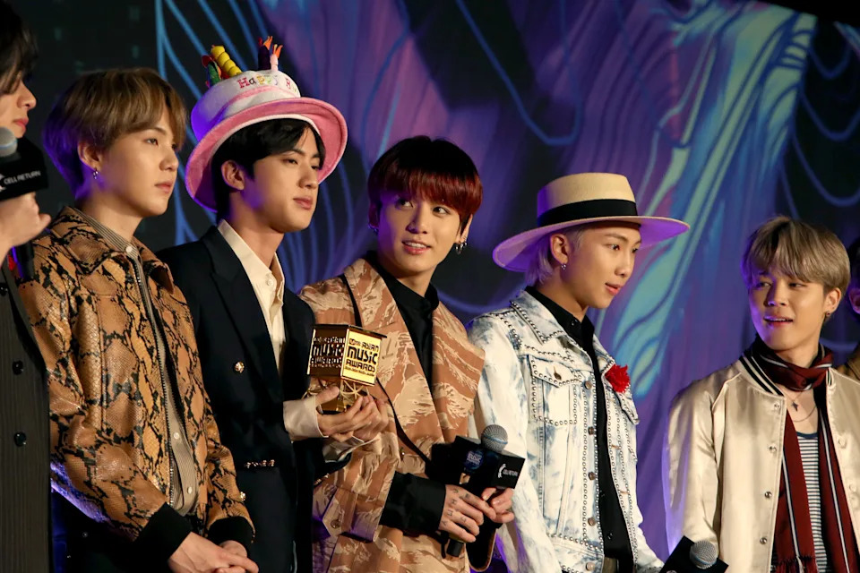 NAGOYA, JAPAN - DECEMBER 04: (from left) Suga, Jin, Jungkook, RM and Jimin of BTS attend the 2019 Mnet Asian Music Awards(MAMA) at Nagoya Dome on December 4, 2019 in Nagoya, Japan. (Photo by Jean Chung/Getty Images)