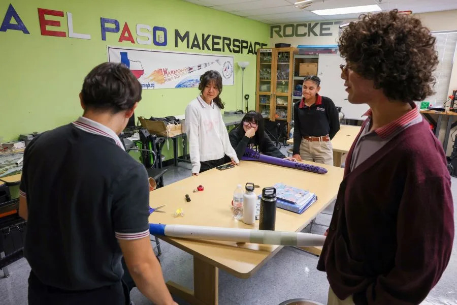 Harmony Science Academy students apart of the rocketry team. Photo courtesy of Harmony Science Academy.