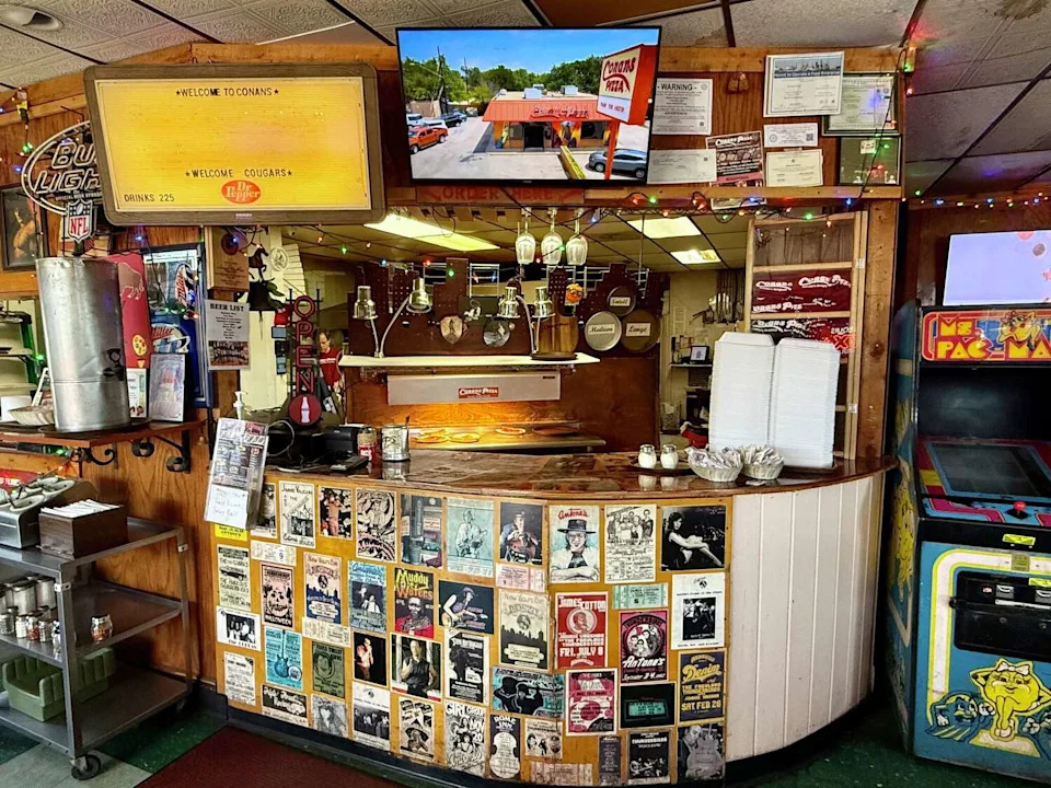 The eclectic ordering counter at Conan's South in Austin, Texas. (Annie Brown for MySA)