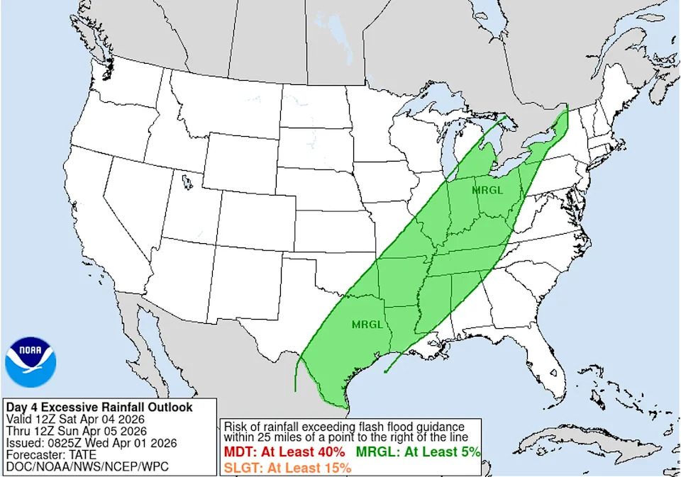 Heavy rain is likely with this weekends storm. Additional rain totals between 1 and 2 inches are possible. (Weather Prediction Center)