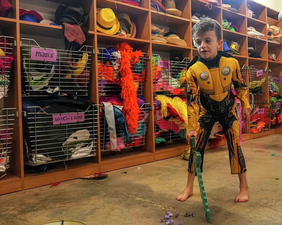James Mattiza plays in a dressing room at Camp For All in Burton. Here he can be anything and run around with his friends. (Aaron E. Martinez/Austin American-Statesman)