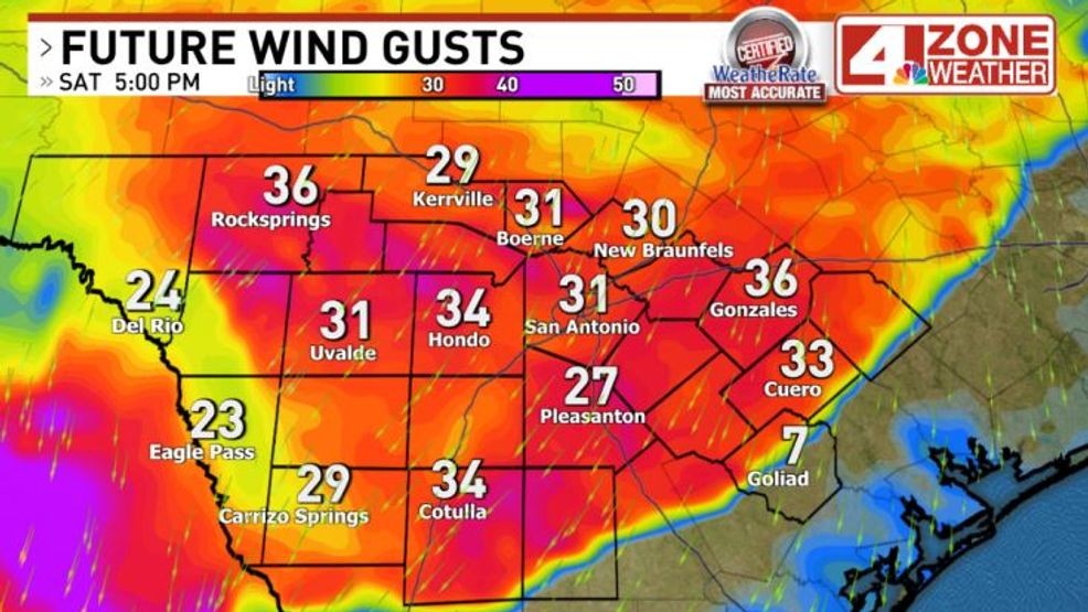 Forecast wind gusts later today