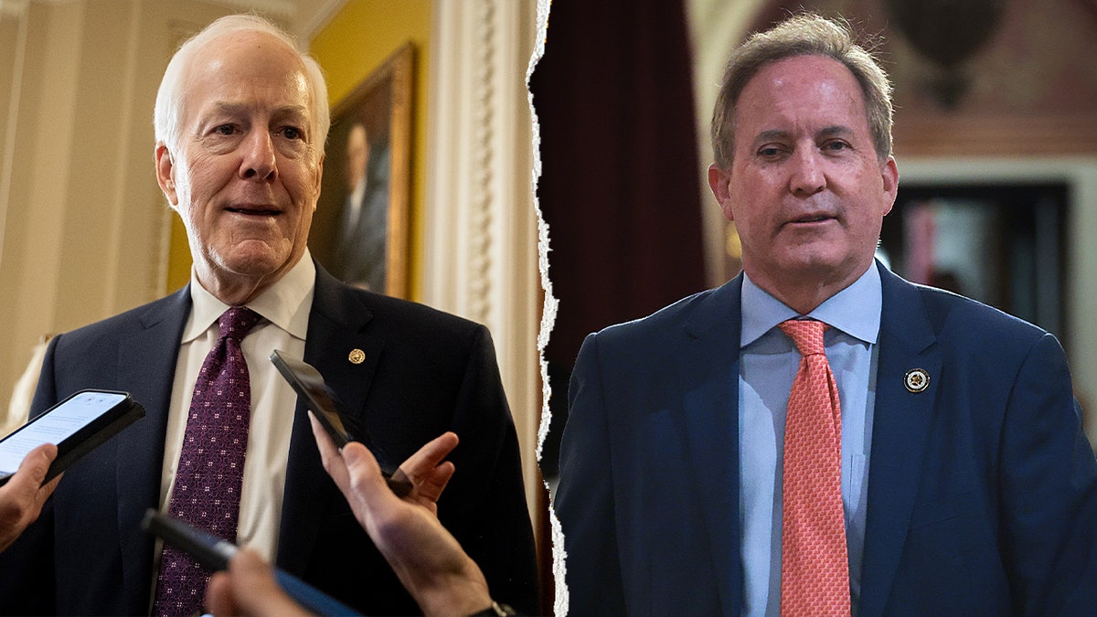 Split image of Sen. John Cornyn and Texas Attorney General Ken Paxton.