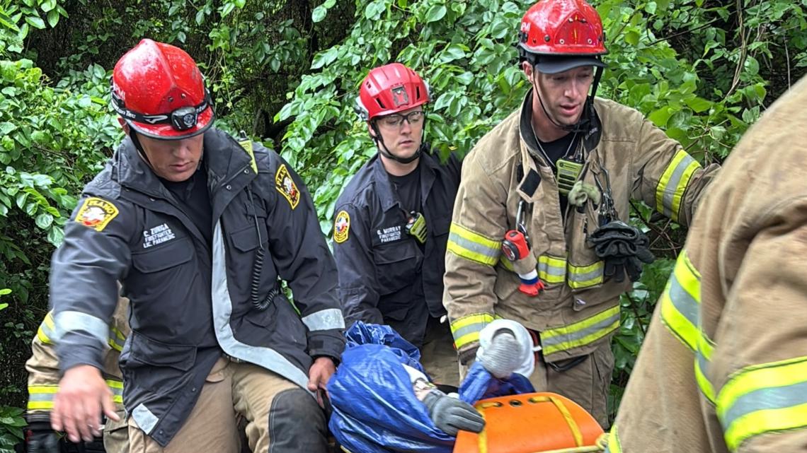 Plano firefighters make swift water rescue after car crashes into creek bed