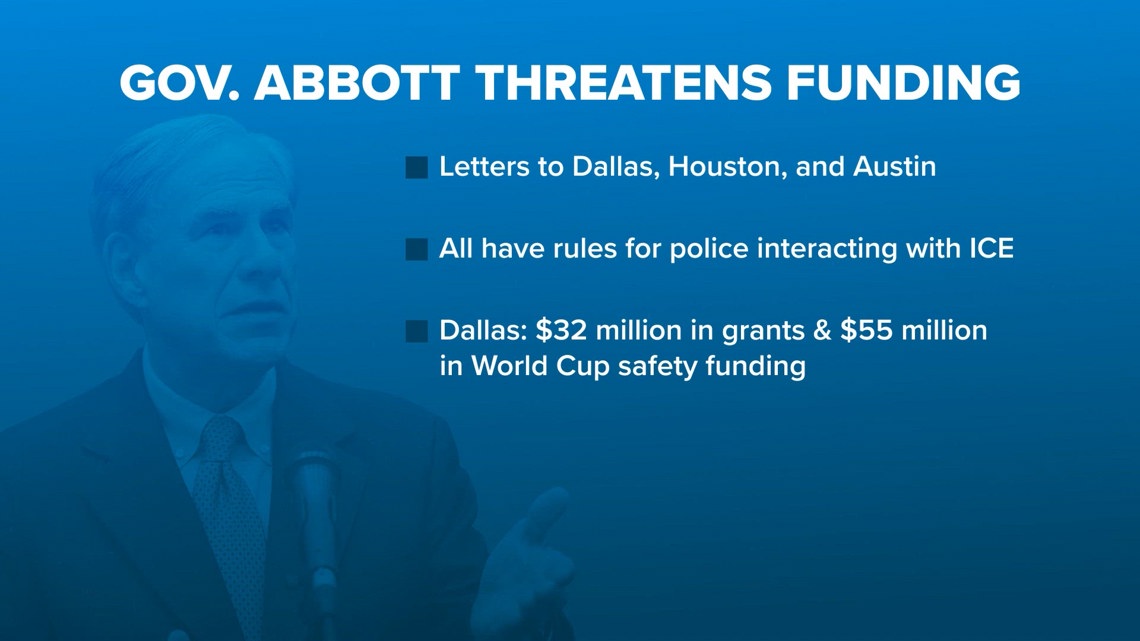 Governor Greg Abbott threatens to cut funding from Dallas Police because of immigration orders