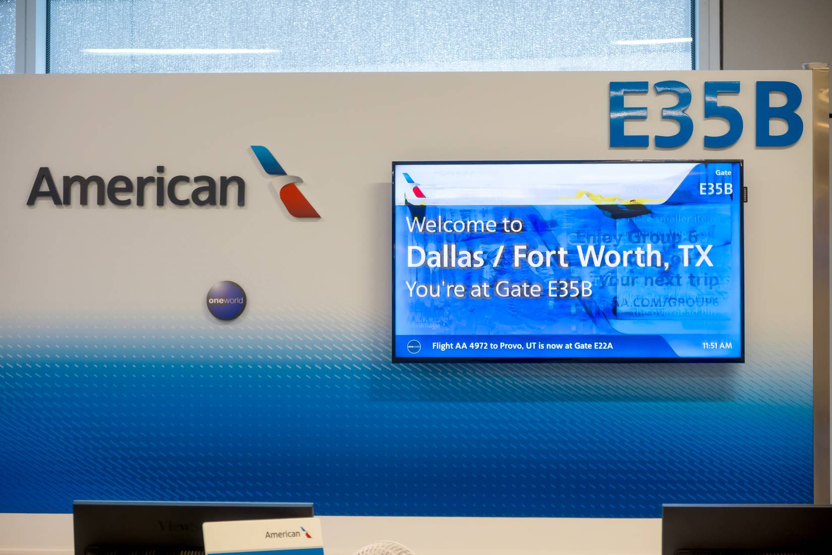 American Airlines departure board at Dallas Fort Worth International Airport in Texas