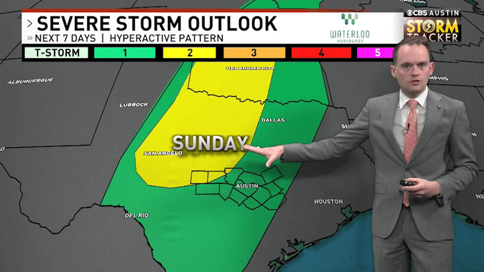 A level 1 out of 5 severe storm risk is in effect for the Hill Country through early Sunday morning. (Photo: CBS Austin)