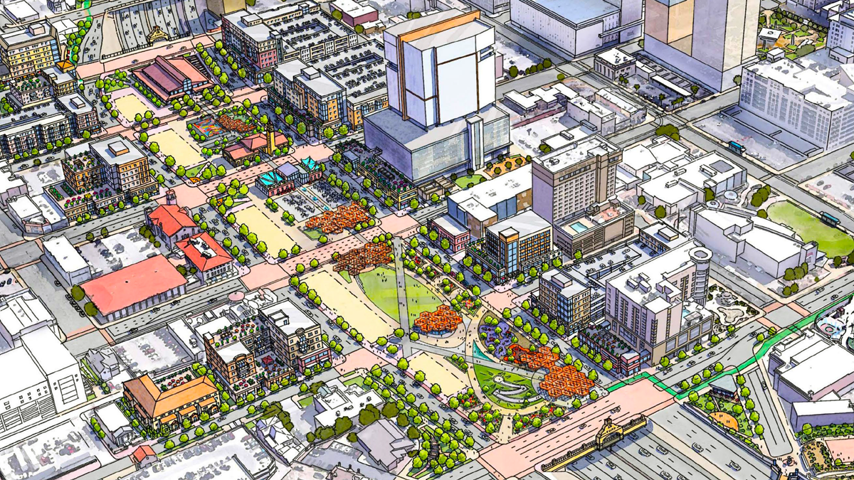 A picture of a rendering of the proposed El Paso Deck Plaza.