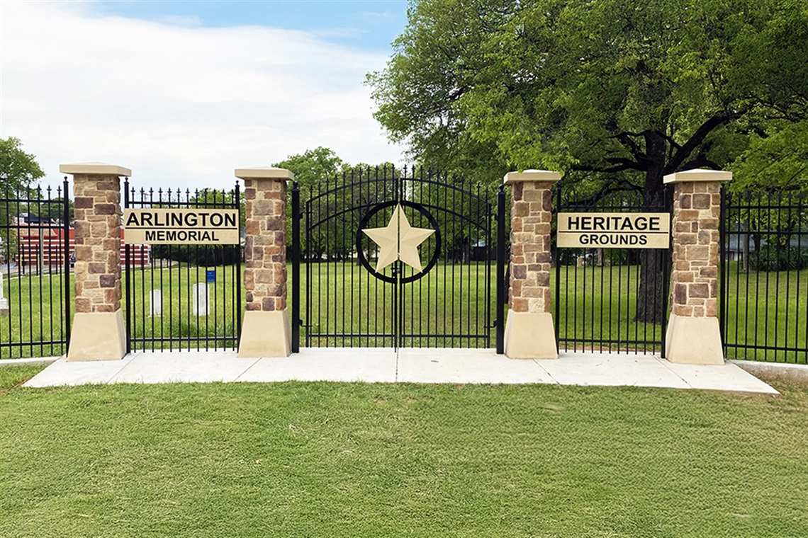 Front entrance of the gates at the Arlington Heritage Memorial Grounds. 