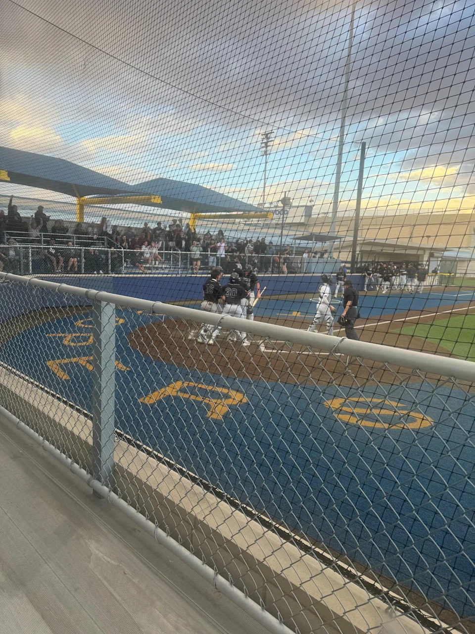 The Pebble Hills baseball team celebrates a run vs. Eastwood at Eastwood High School om Tuesday, April 14, 2026.