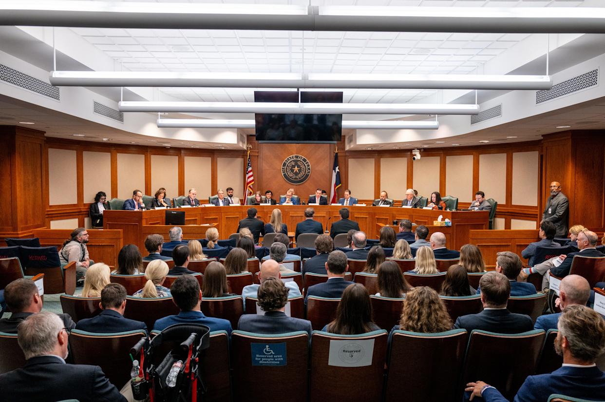 AUSTIN, TEXAS - APRIL 28: The Eastman family speak to legislators during a hearing on Camp Mystic at the Texas State Capitol on April 28, 2026 in Austin, Texas. Owners and employees of Camp Mystic have begun offering testimony and answering questions from lawmakers regarding their response to the deadly flooding at the campsite last year. (Photo by Brandon Bell/Getty Images)