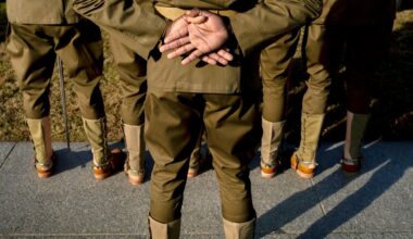 The Army’s 1st Cavalry Division Honor Guard from Fort Hood, Texas stands during a Veterans Day ceremony at the World War II Memorial in Washington(AP Photo/Andrew Harnik)