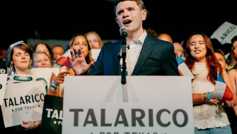 State Representative James Talarico, a Democrat from Texas and US Senate candidate, speaks during a Texas primary election night event at Emo's Austin in Austin, Texas, US, on Wednesday, March 4, 2026. The biggest contest of the 2026 midterm election cycle so far is underway, with voters in Texas making their choices in a statewide primary Tuesday that could determine whether Democrats have a shot at narrowing the gap with Republicans in the US Senate come November. Photographer: Jordan Vonderhaar/Bloomberg via Getty Images