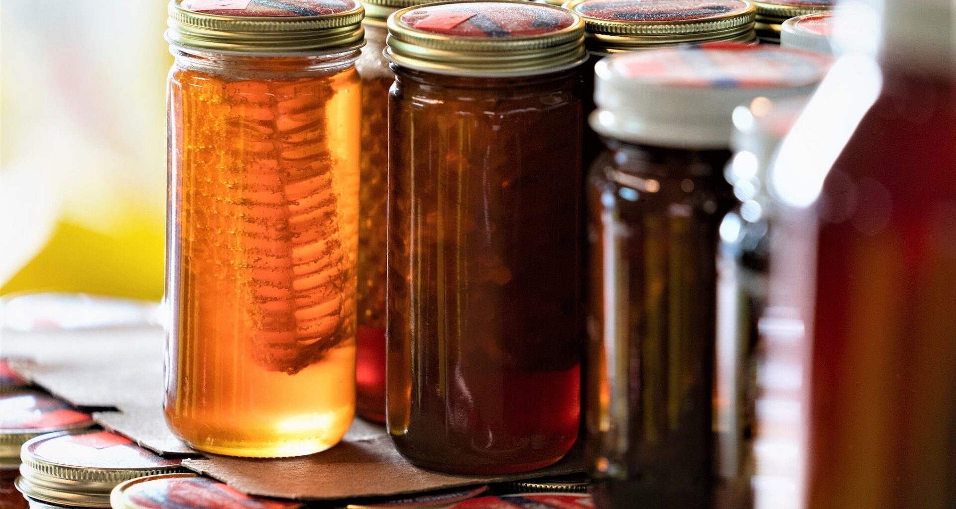 Jars of fresh honey.