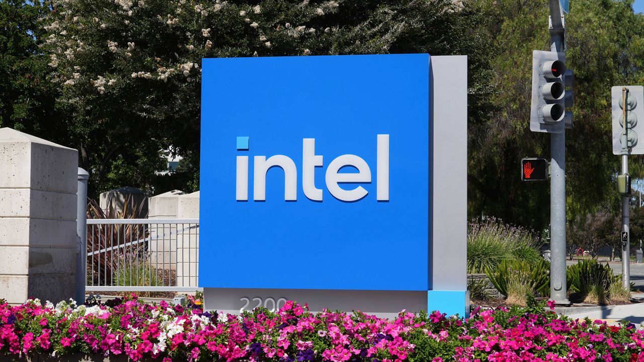 An Intel sign is shown at the chipmaker's global headquarters in Santa Clara, Calif. on Friday, Aug. 8, 2025. (AP Photo/Terry Chea)