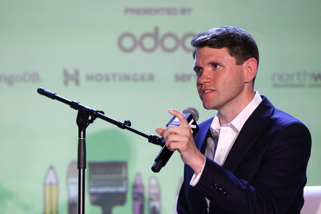 James Talarico speaks onstage during "Raging Moderates" at the Vox Media Podcast Stage at SXSW on March 14, 2026 in Austin, Texas.
