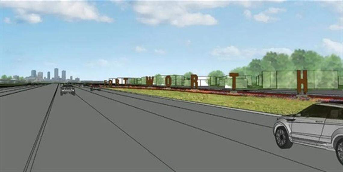 Renderings for the gateway welcome art off Highway 121 funded by a 2004 Governor’s Community Achievement Award for its Keep Fort Worth Beautiful efforts.