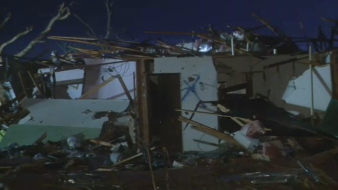 Damage in Enid, Oklahoma, after a tornado ripped through the city just before 8:30 p.m. on April 23, 2026.