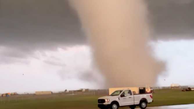 Tornado tears across Vance Air Force Base in Enid, Oklahoma, on April 23, 2026.