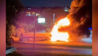 Gasoline tanker erupts in flames after hitting power lines in Texas