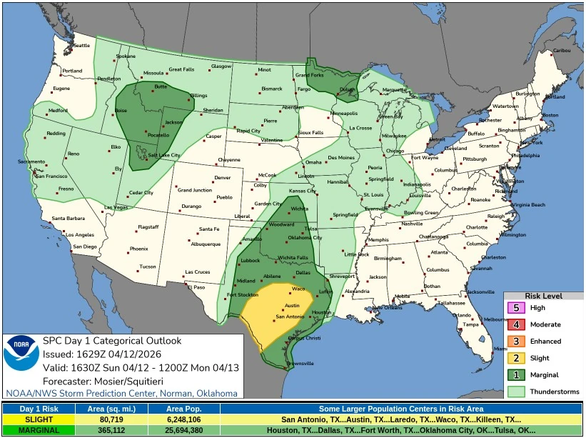 spc categorical outlook 1630z april 12 to 12z april 13