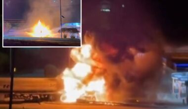 Tanker carrying 9K gallons of gas erupts in flames after hitting power lines in Texas