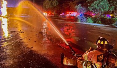 Firefighter puts out a tanker fire in Fort Worth, Texas. (Credit: Craig Trojacek/Fort Worth Fire Department)