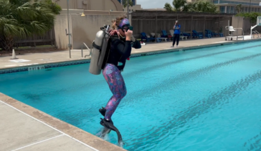 TAMU-CC students train on a life-size coral reef replica in a pool