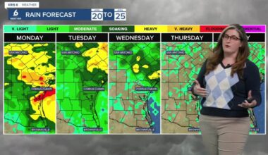 Monday will be the wettest day of the week across the Coastal Bend