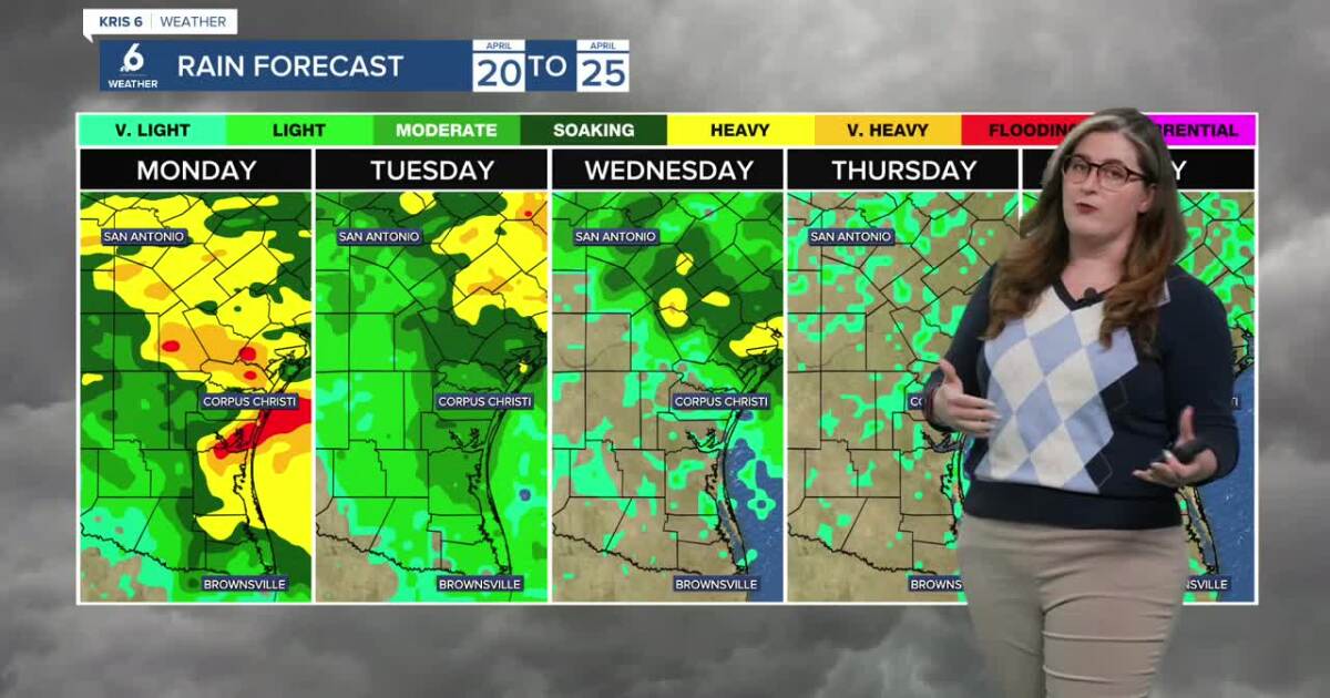 Monday will be the wettest day of the week across the Coastal Bend