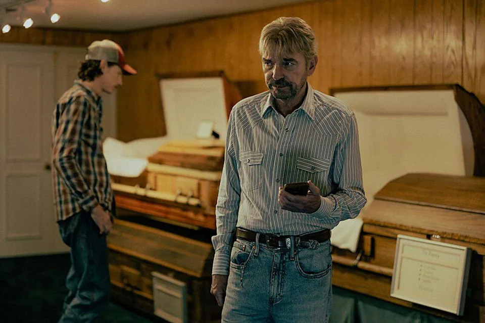 Jacob Lofland as Cooper Norris and Billy Bob Thornton as Tommy Norris in “Landman” episode 2, season 2, streaming on Paramount+.