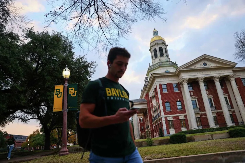 A student walks on the Baylor University campus in Waco, Texas on December 8, 2022. (Photo by Andy JACOBSOHN / AFP) (ANDY JACOBSOHN/AFP via Getty Images)