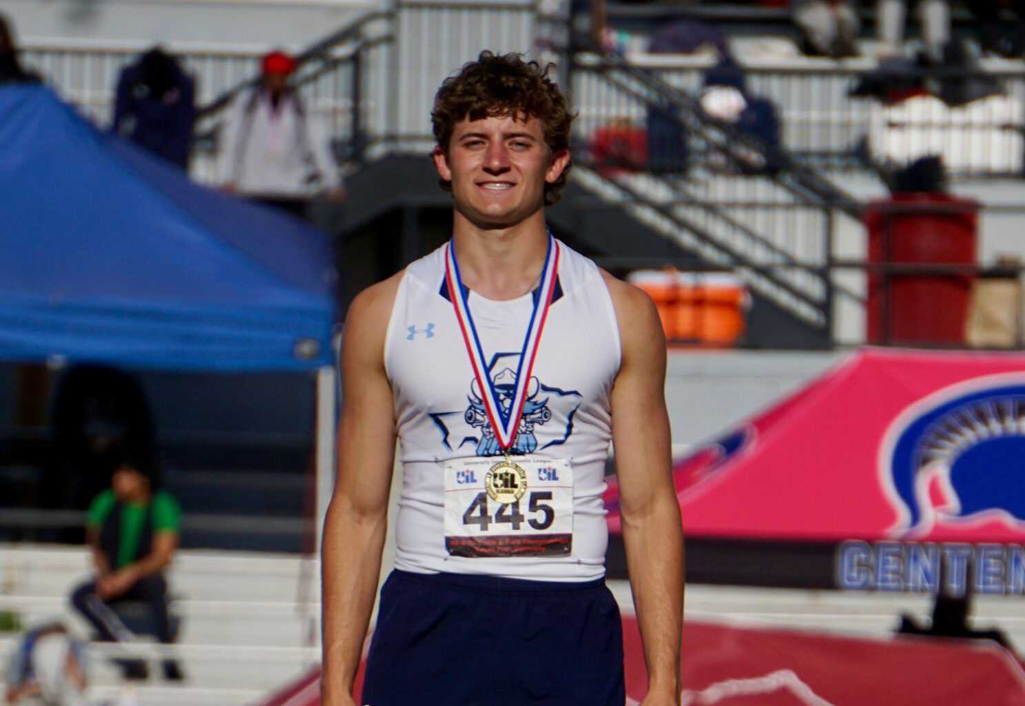 Greenwood's Dylan Payton won the boys 300-meter hurdles for the third straight year at the Region I-4A Track and Field Championships, May 2, 2026, in Lubbock. 