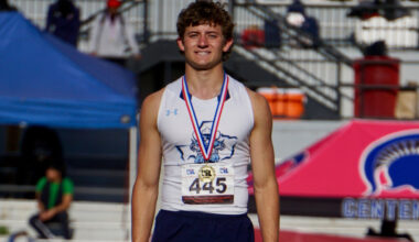 Greenwood's Dylan Payton won the boys 300-meter hurdles for the third straight year at the Region I-4A Track and Field Championships, May 2, 2026, in Lubbock. 