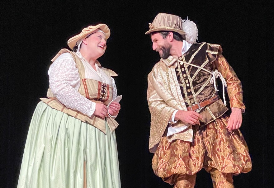 Members of the Baron's Men perform Shakespeare's Merry Wives of Windsor at the Scottish Rite Theatre on April 30, 2026.