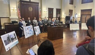 Caption: At a 2025 press conference, Bexar County, the City of San Antonio, and the San Antonio River Authority announced the launch of the NextGen Flood Warning System, with Bexar County seeking to commit $21 million toward the effort.