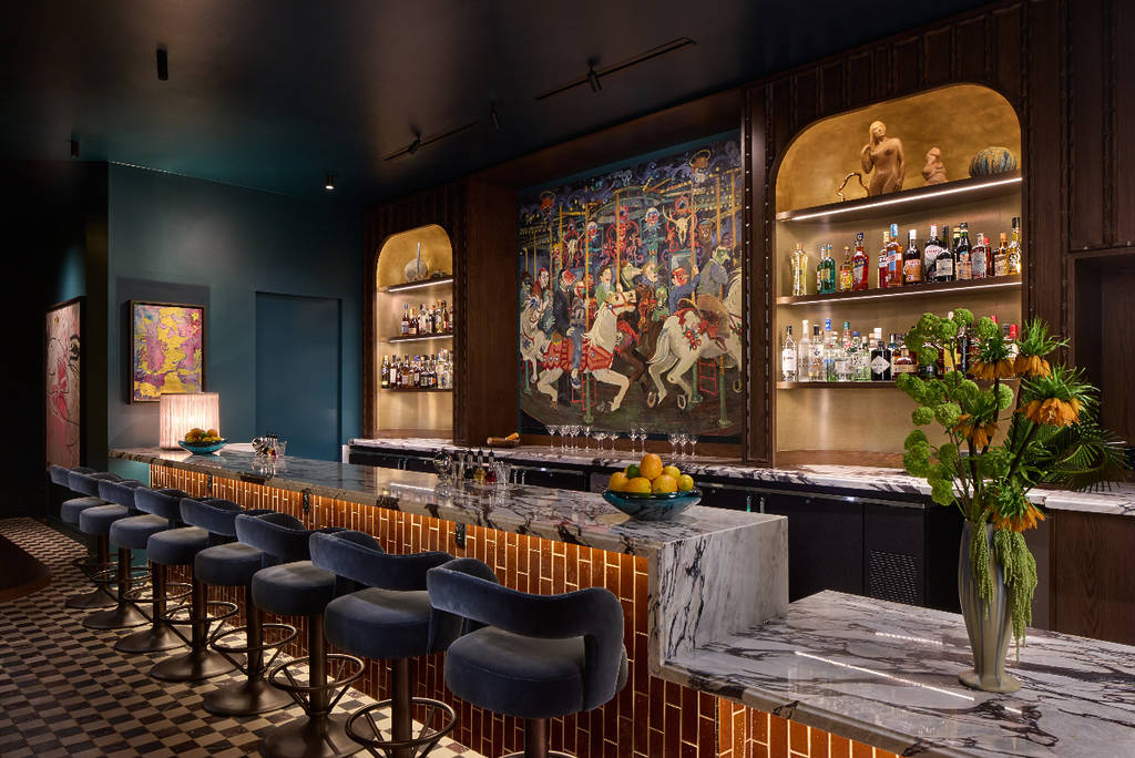 Image shows the interior of Bar Daphne in Houston.
