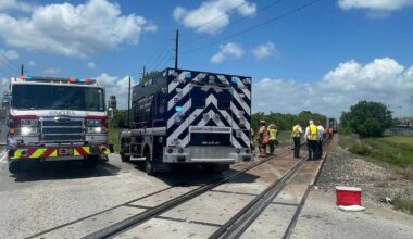 Vehicle hit by train in NE Harris County; at least 1 hospitalized