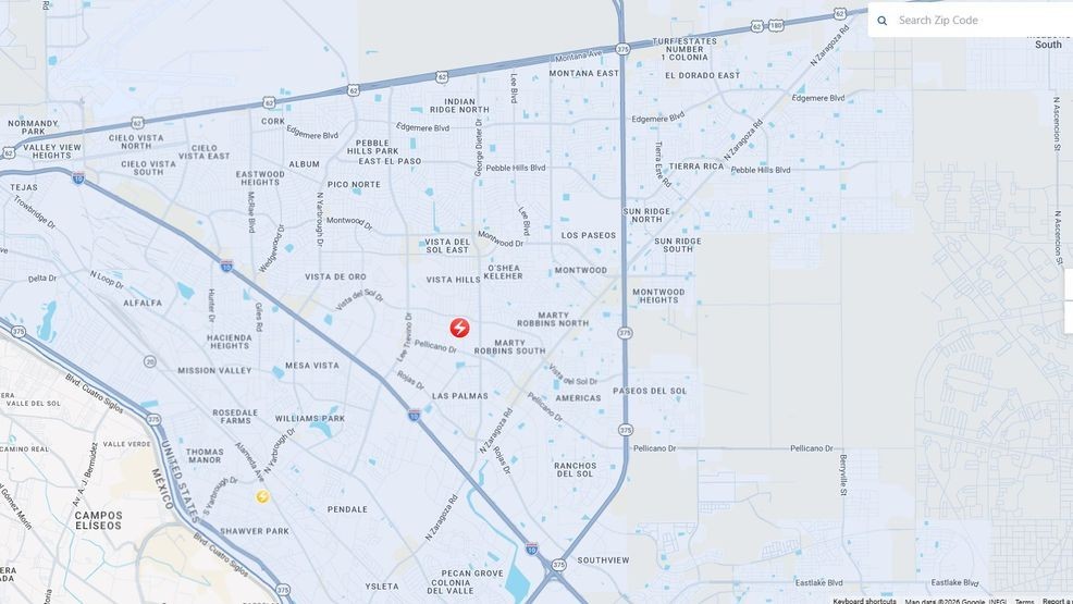 Map showing the area where the outage was reported. May 13, 2026. Credit: EP Electric