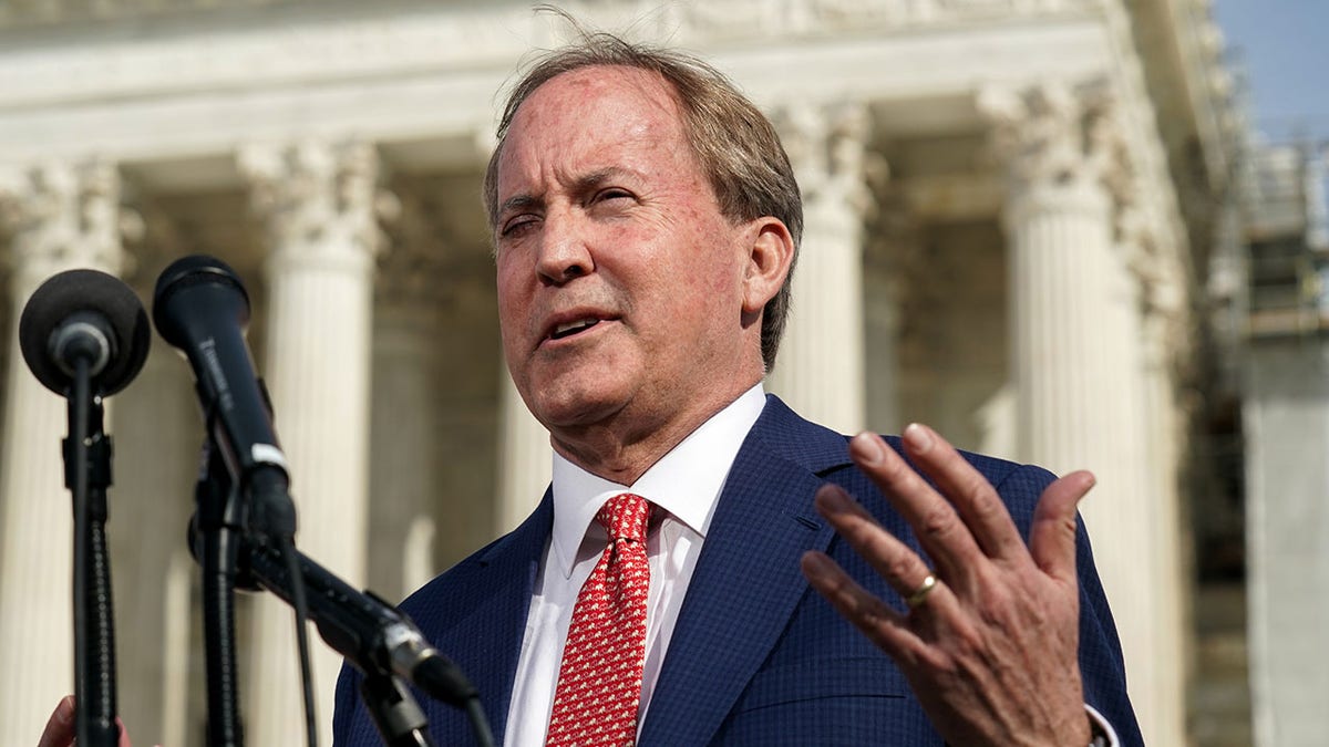 Ken Paxton speaking to media after Supreme Court oral arguments in Washington DC