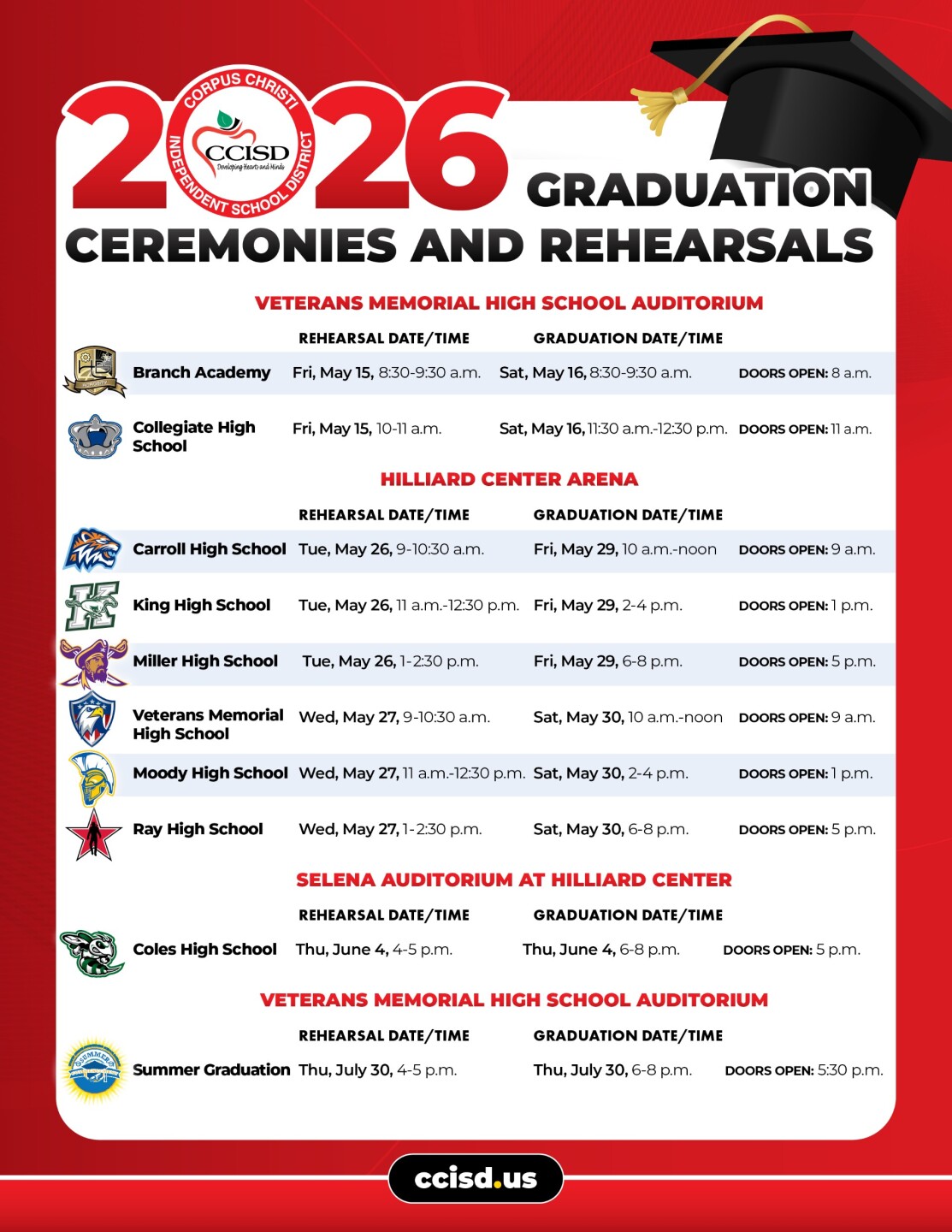 2026 Graduation Schedule