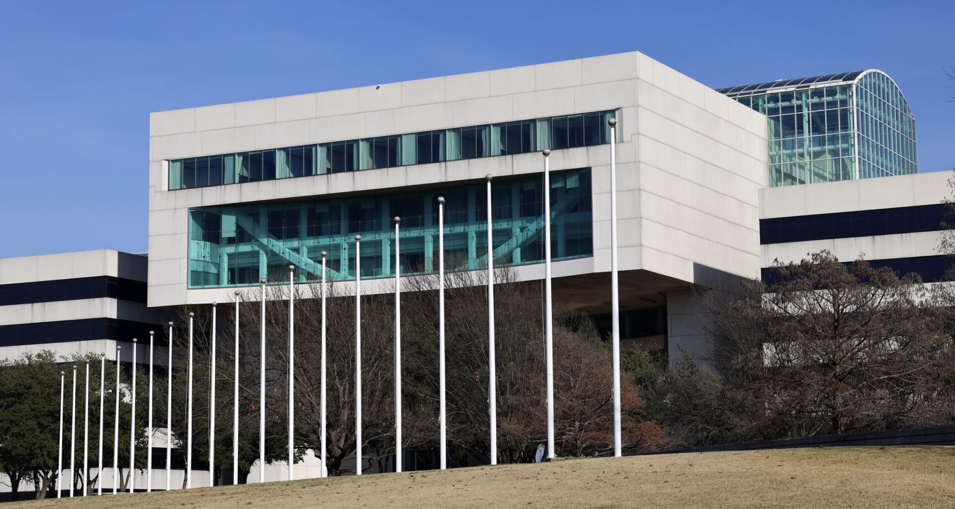An exterior view of the old EDS corporate headquarters in Plano. AT&amp;T is planning to build its global headquarters on the campus.