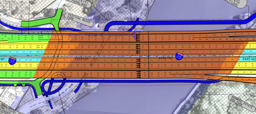 An overhead schematic view of the new I-35 bridge.