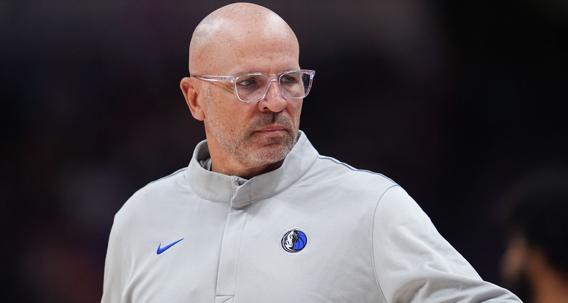 Dallas Mavericks head coach Jason Kidd look on after calling a timeout during the first half of an NBA basketball game against the Chicago Bulls at American Airlines Center on Sunday, April 12, 2026, in Dallas.