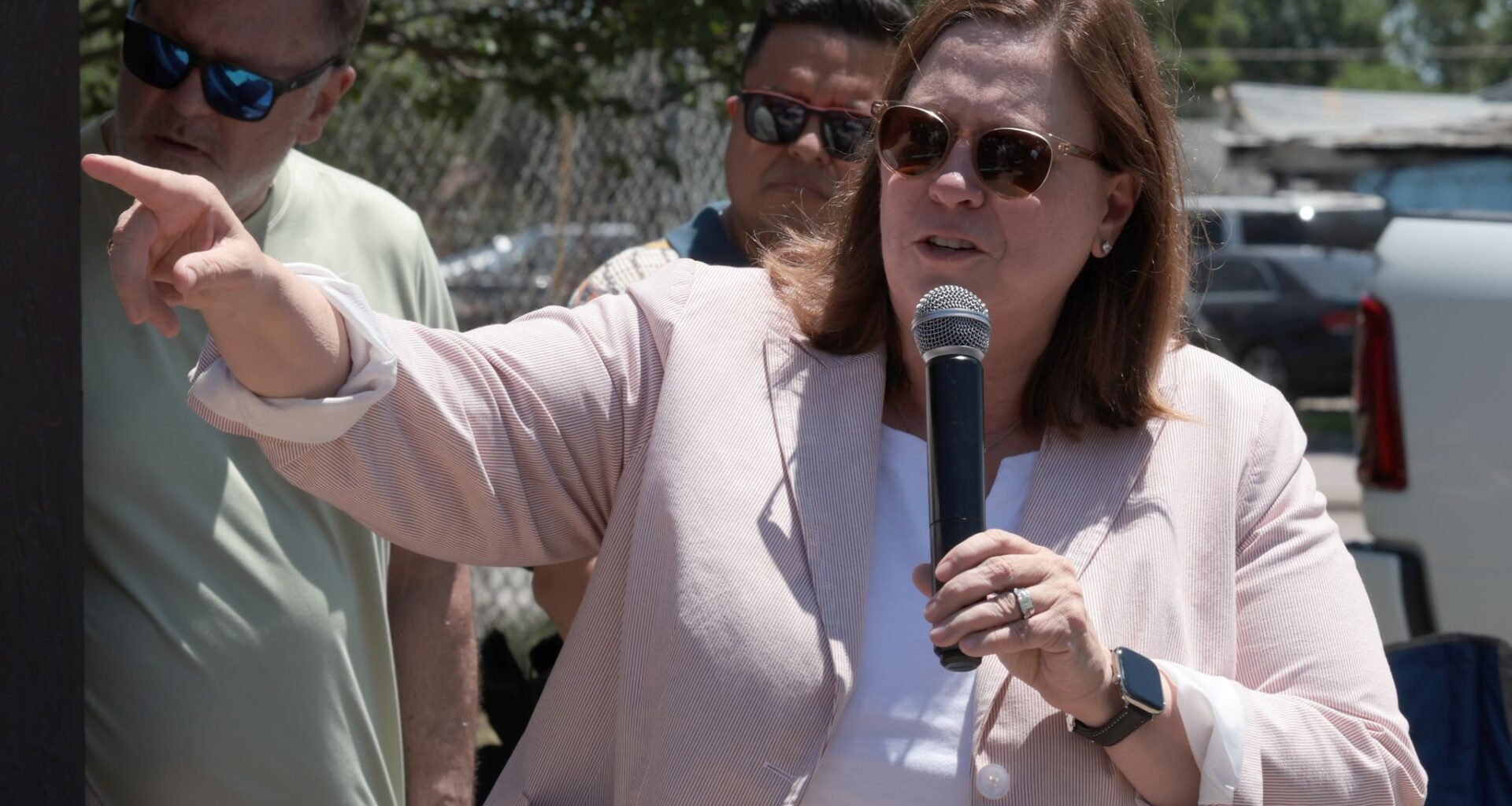 U.S. Rep. Julie Johnson speaking at a community event May 3 in West Dallas. She faces fellow Democrat Colin Allred in a congressional runoff May 26.