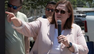U.S. Rep. Julie Johnson speaking at a community event May 3 in West Dallas. She faces fellow Democrat Colin Allred in a congressional runoff May 26.