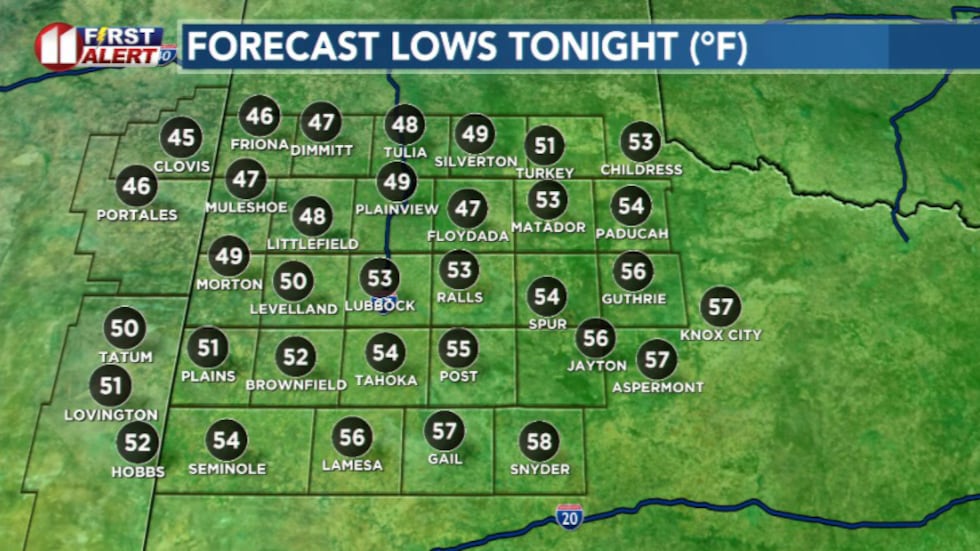Lows tonight will be mild