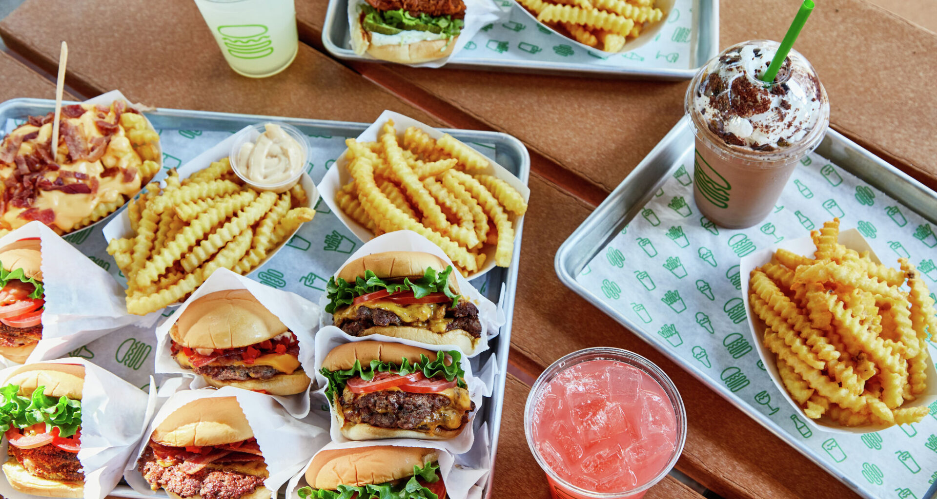 Shake Shack's menu includes burgers, crinkle cut fries, milkshakes, chicken sandwiches and more.