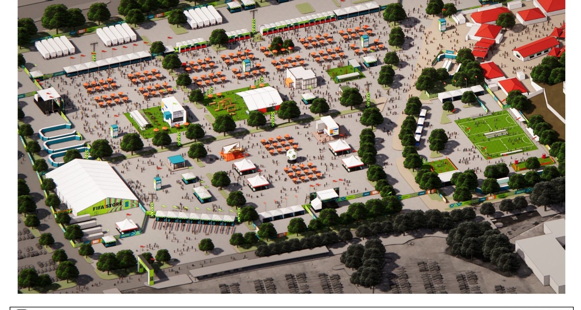 Renderings of the official FIFA Fan Festival Dallas, to be held in Fair Park concurrent with the 2026 World Cup.