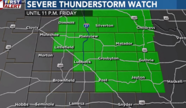 Thunderstorms moving east of South Plains